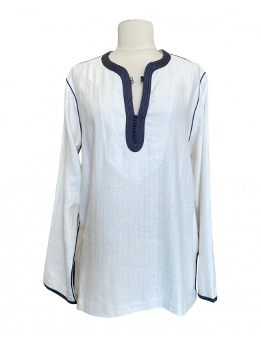 Kurta coton et lin motif chevron blanc - col anthracite acheter en ligne